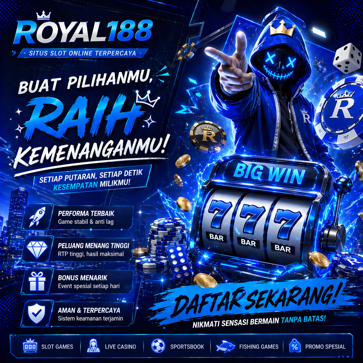 Royal188 taruhan online memberikan bocoran pola menang akurat bersama wets agar setiap taruhan Anda dapat memberikan hasil yang maksimal.